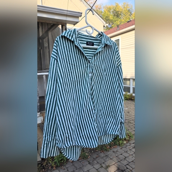 Brunette The Label Oversized Green Striped Button Down Cotton Shirt S/M P Great - Picture 11 of 11